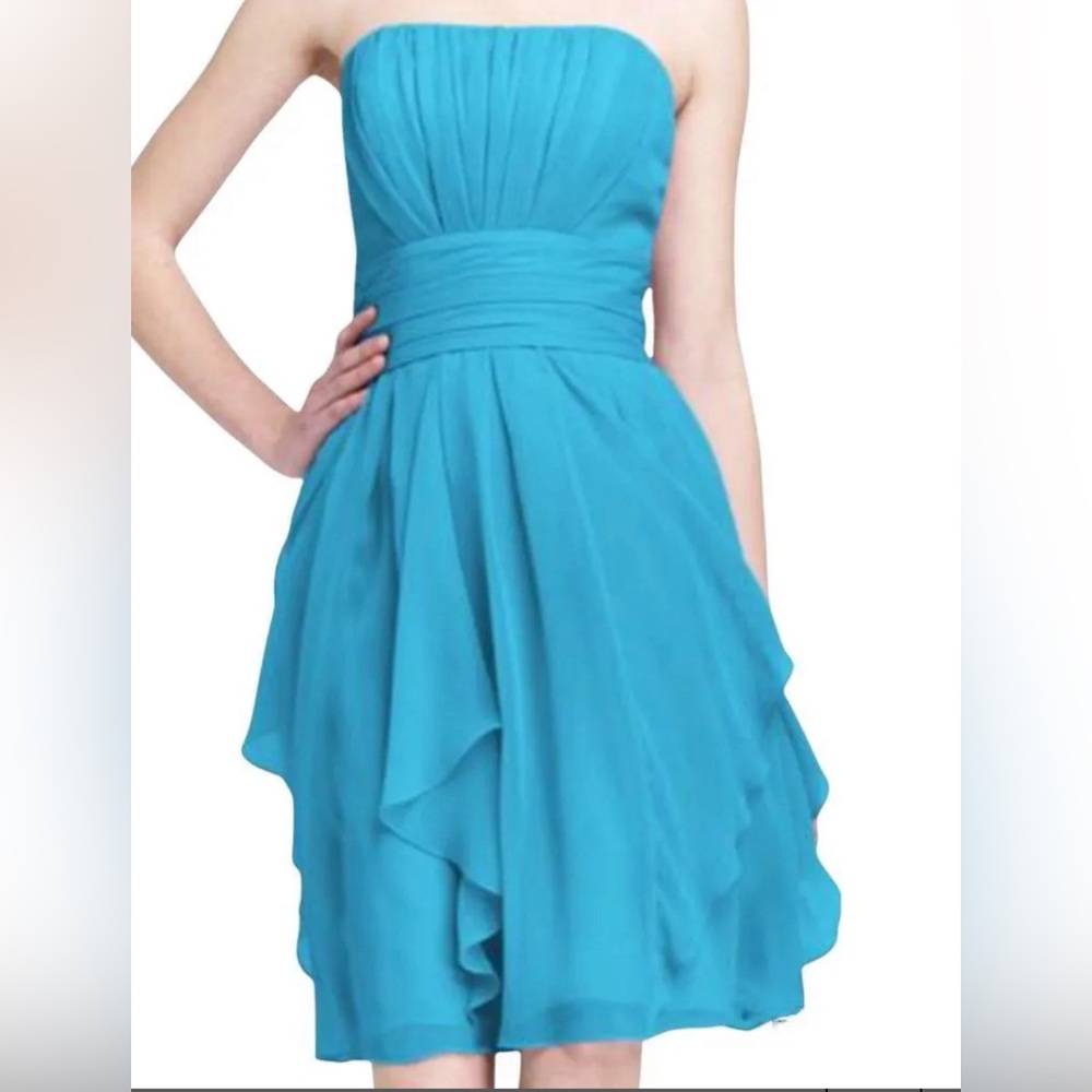 David's Bridal Malibu Strapless Chiffon Layered Bridesmaid Dress sz. 14